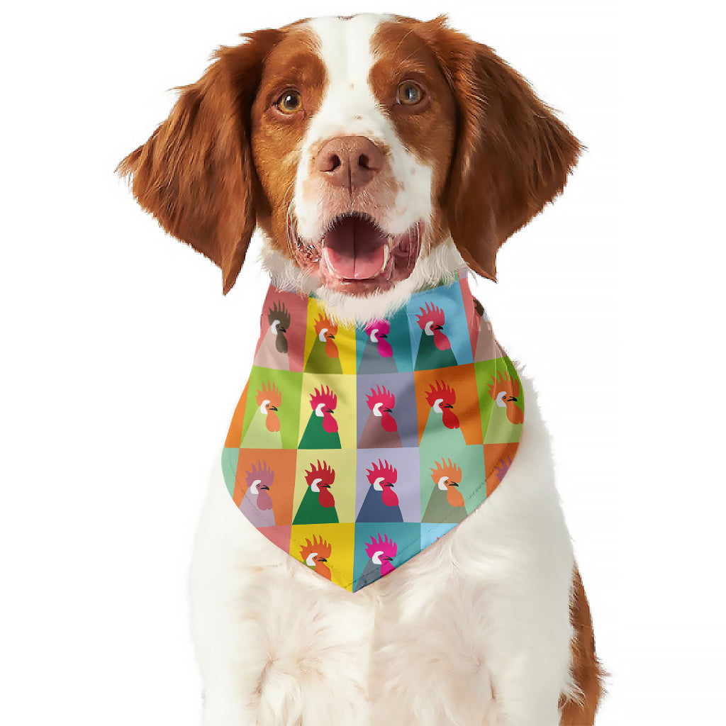 Colorful Rooster Pattern Print Dog Bandana