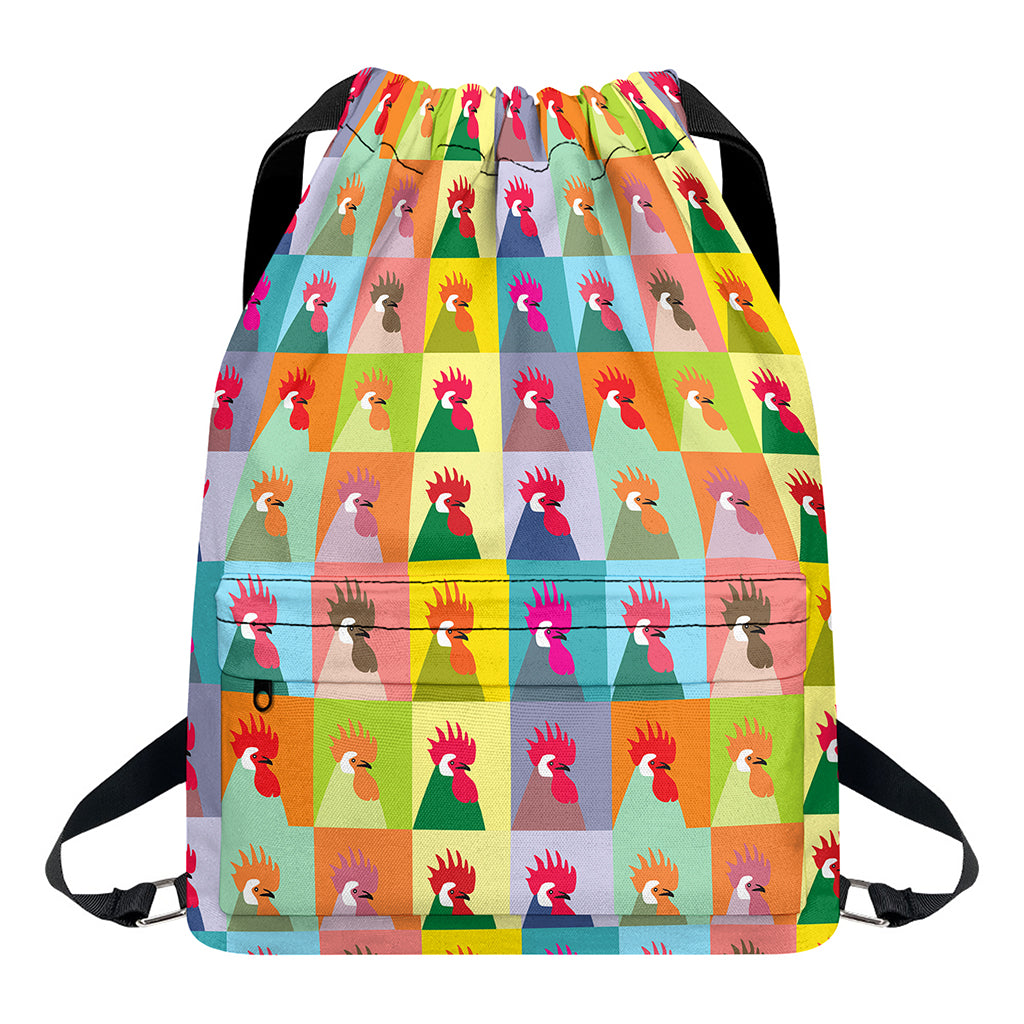 Colorful Rooster Pattern Print Drawstring Backpack
