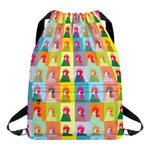 Colorful Rooster Pattern Print Drawstring Backpack