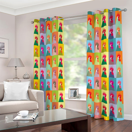 Colorful Rooster Pattern Print Extra Wide Grommet Curtains