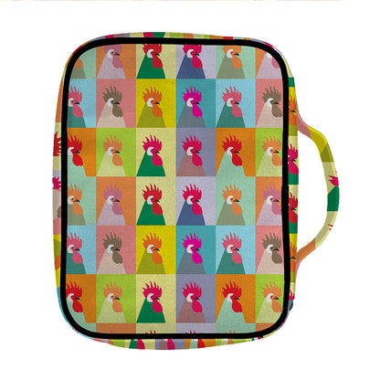 Colorful Rooster Pattern Print Front Pocket Bible Bag