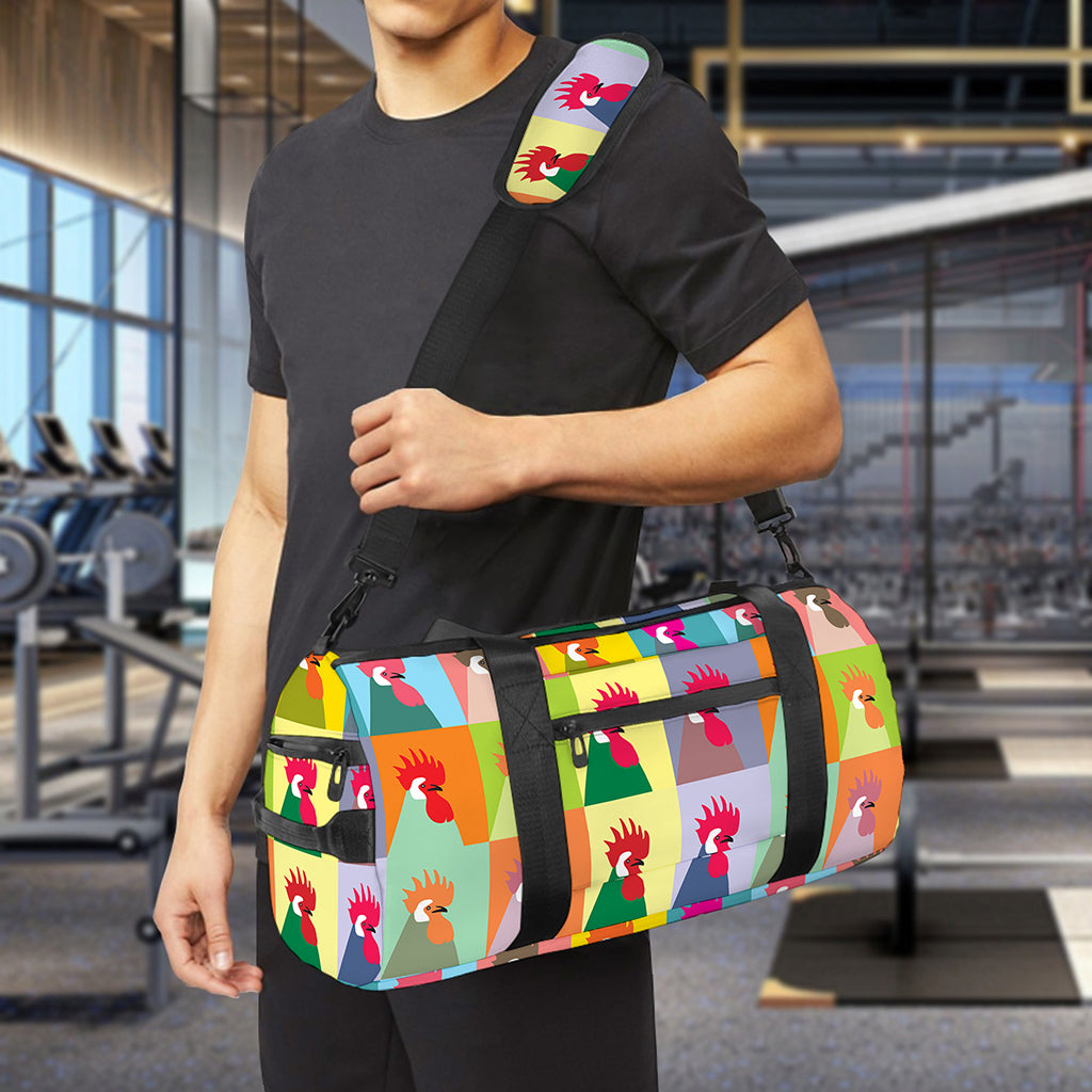 Colorful Rooster Pattern Print Gym Bag
