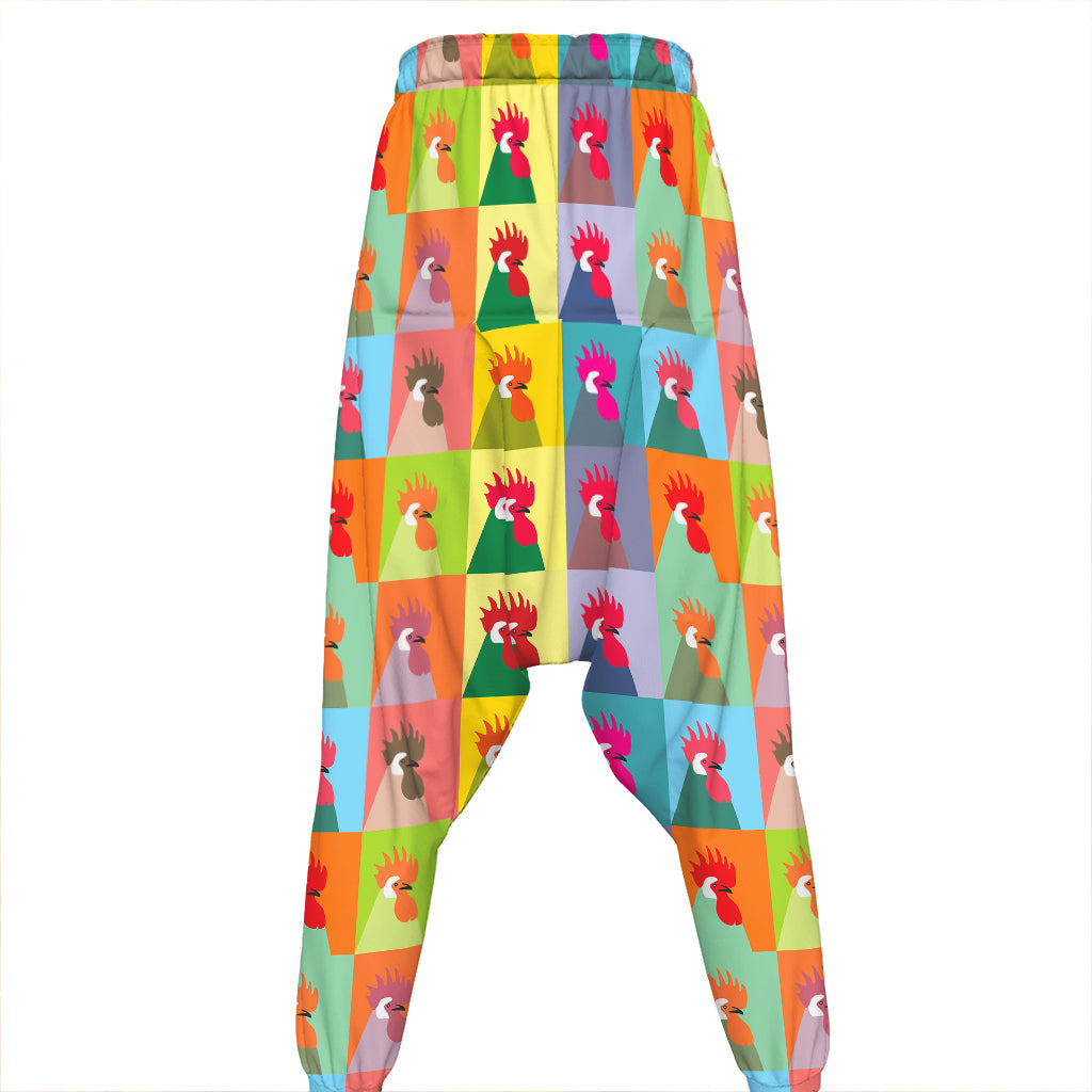 Colorful Rooster Pattern Print Hammer Pants