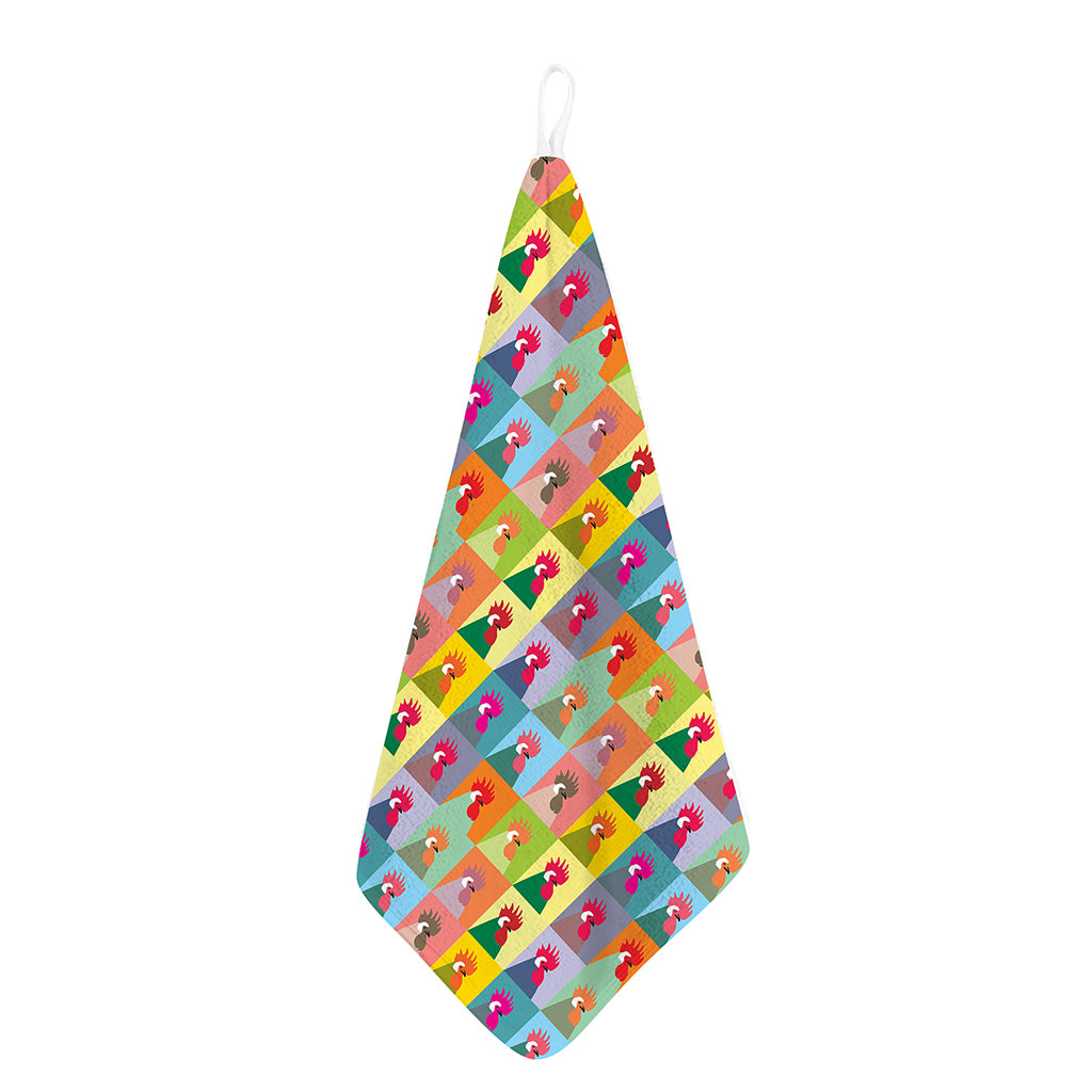 Colorful Rooster Pattern Print Hand Towel