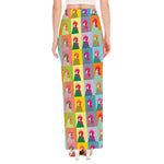 Colorful Rooster Pattern Print High Slit Maxi Skirt