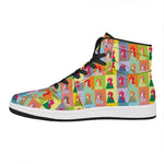 Colorful Rooster Pattern Print High Top Leather Sneakers