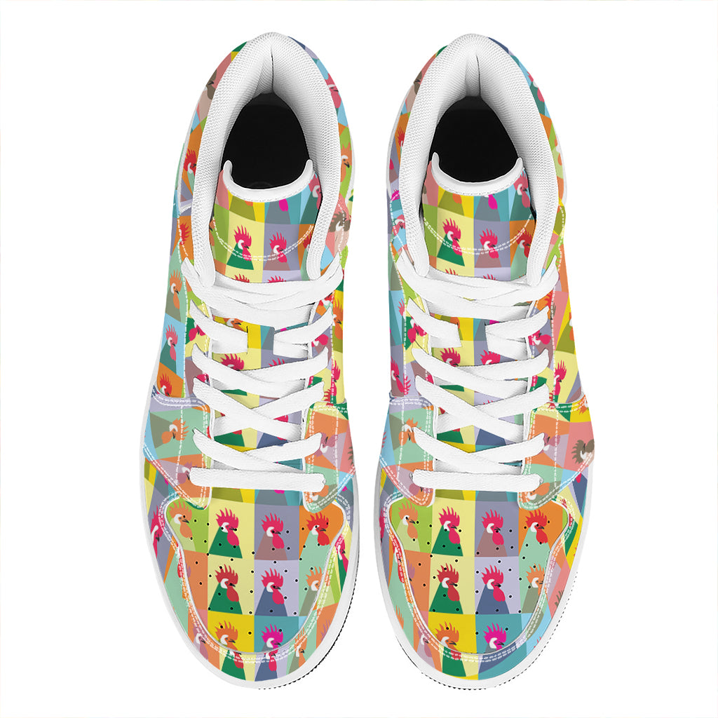 Colorful Rooster Pattern Print High Top Leather Sneakers