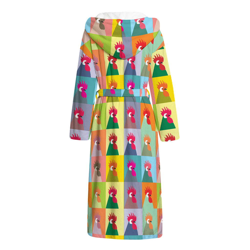 Colorful Rooster Pattern Print Hooded Bathrobe