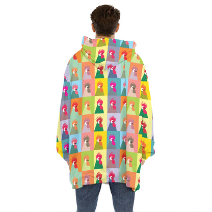 Colorful Rooster Pattern Print Hoodie Blanket