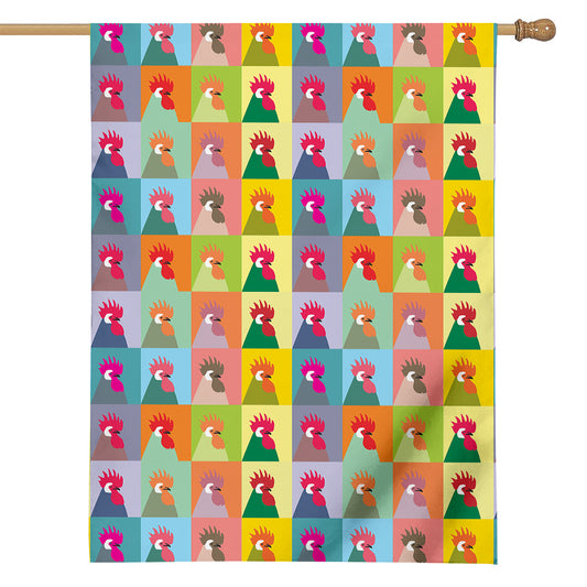 Colorful Rooster Pattern Print House Flag