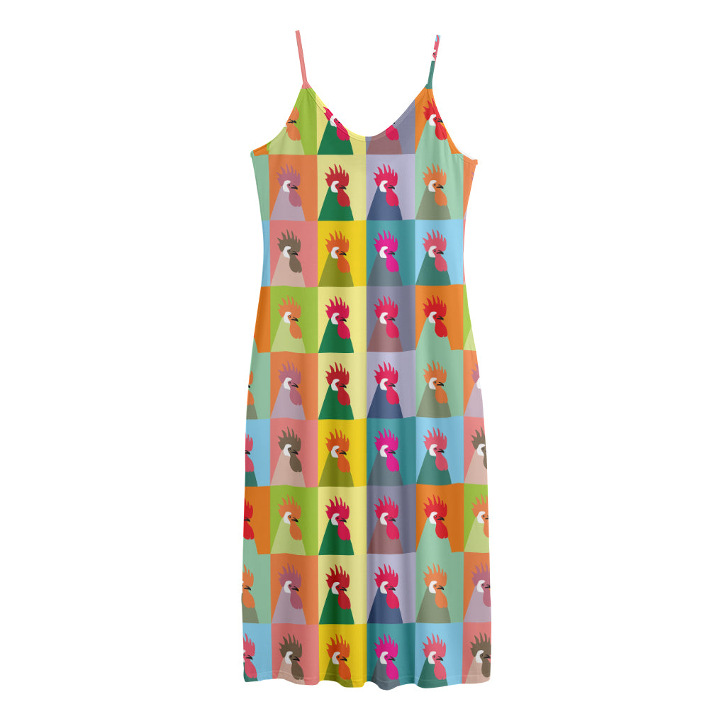 Colorful Rooster Pattern Print Jersey Midi Cami Dress