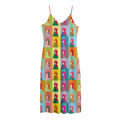 Colorful Rooster Pattern Print Jersey Midi Cami Dress