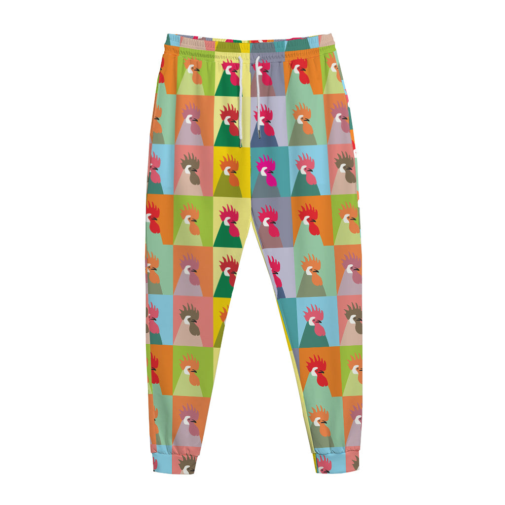 Colorful Rooster Pattern Print Jogger Pants