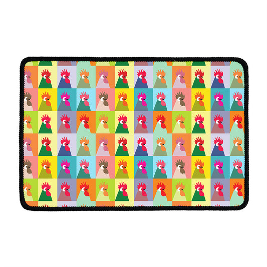 Colorful Rooster Pattern Print Kitchen Mat
