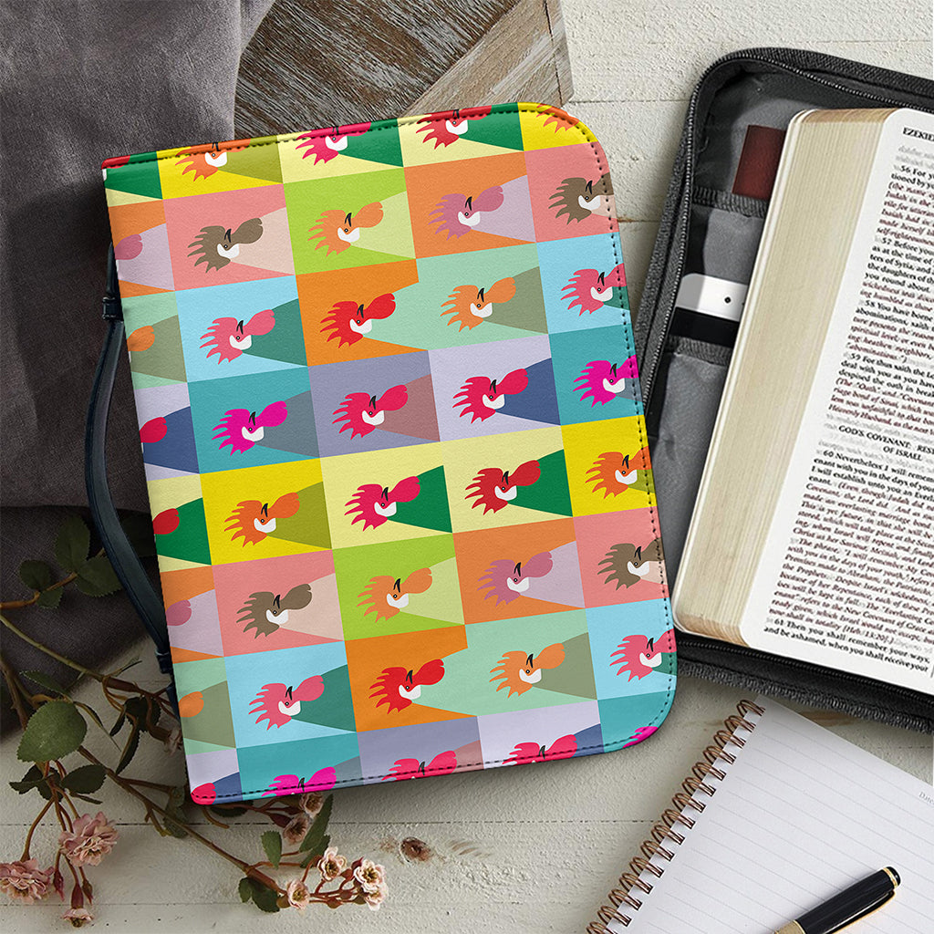 Colorful Rooster Pattern Print Leather Bible Cover