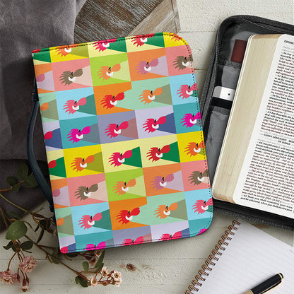 Colorful Rooster Pattern Print Leather Bible Cover