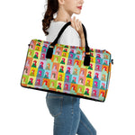 Colorful Rooster Pattern Print Leather Duffle Bag