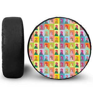 Colorful Rooster Pattern Print Leather Spare Tire Cover