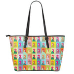 Colorful Rooster Pattern Print Leather Tote Bag