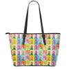 Colorful Rooster Pattern Print Leather Tote Bag