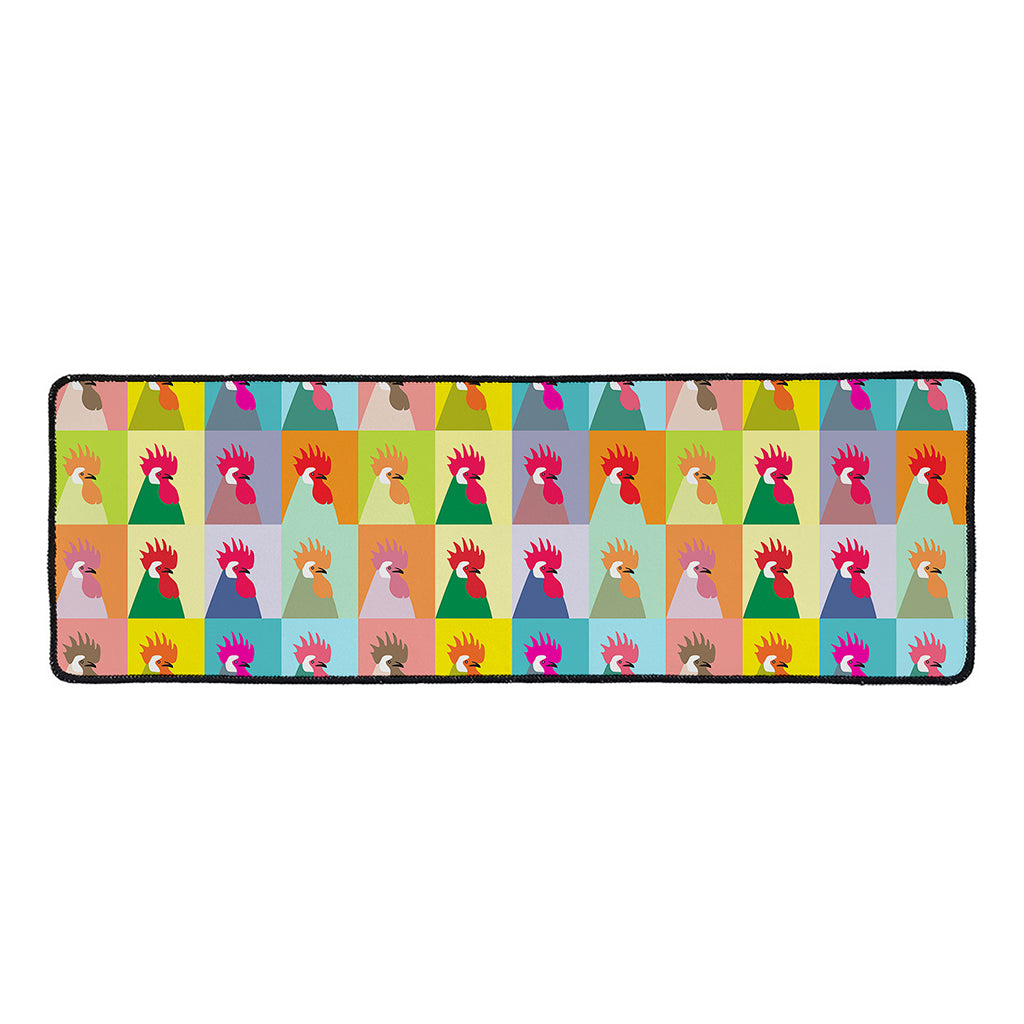 Colorful Rooster Pattern Print Long Kitchen Mat
