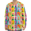 Colorful Rooster Pattern Print Long Sleeve Baseball Jersey