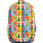 Colorful Rooster Pattern Print Long Sleeve Baseball Jersey