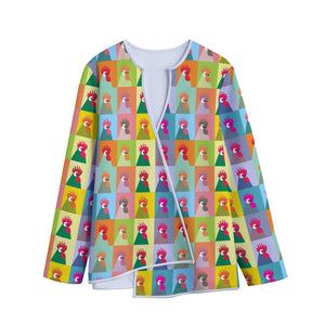 Colorful Rooster Pattern Print Long Sleeve Short Coat