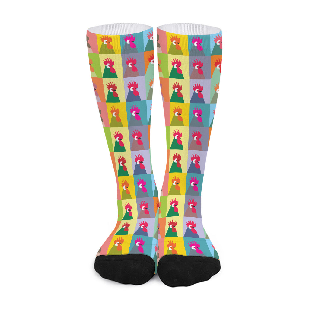 Colorful Rooster Pattern Print Long Socks