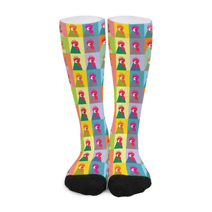 Colorful Rooster Pattern Print Long Socks