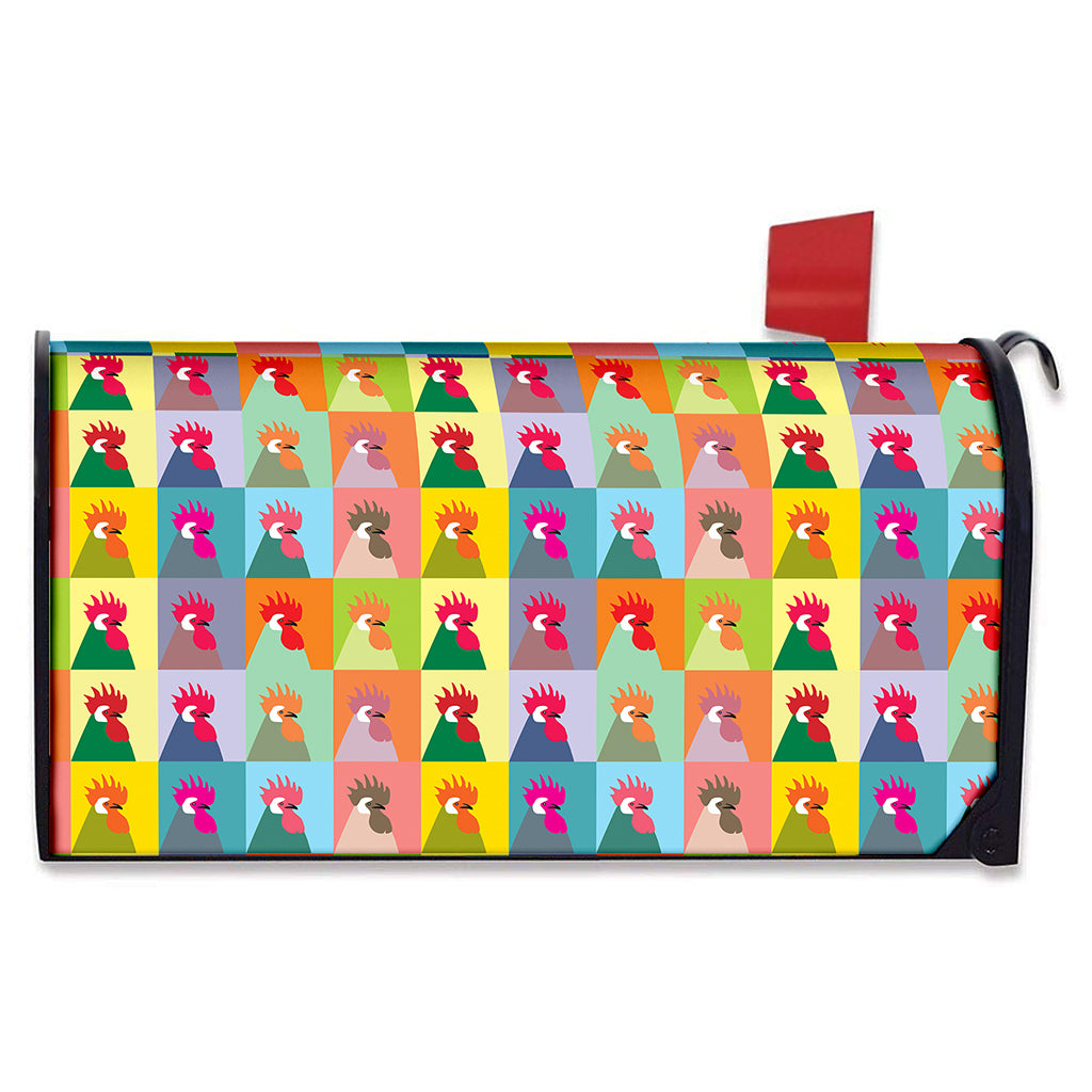 Colorful Rooster Pattern Print Mailbox Cover