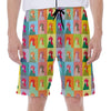 Colorful Rooster Pattern Print Men's Beach Shorts