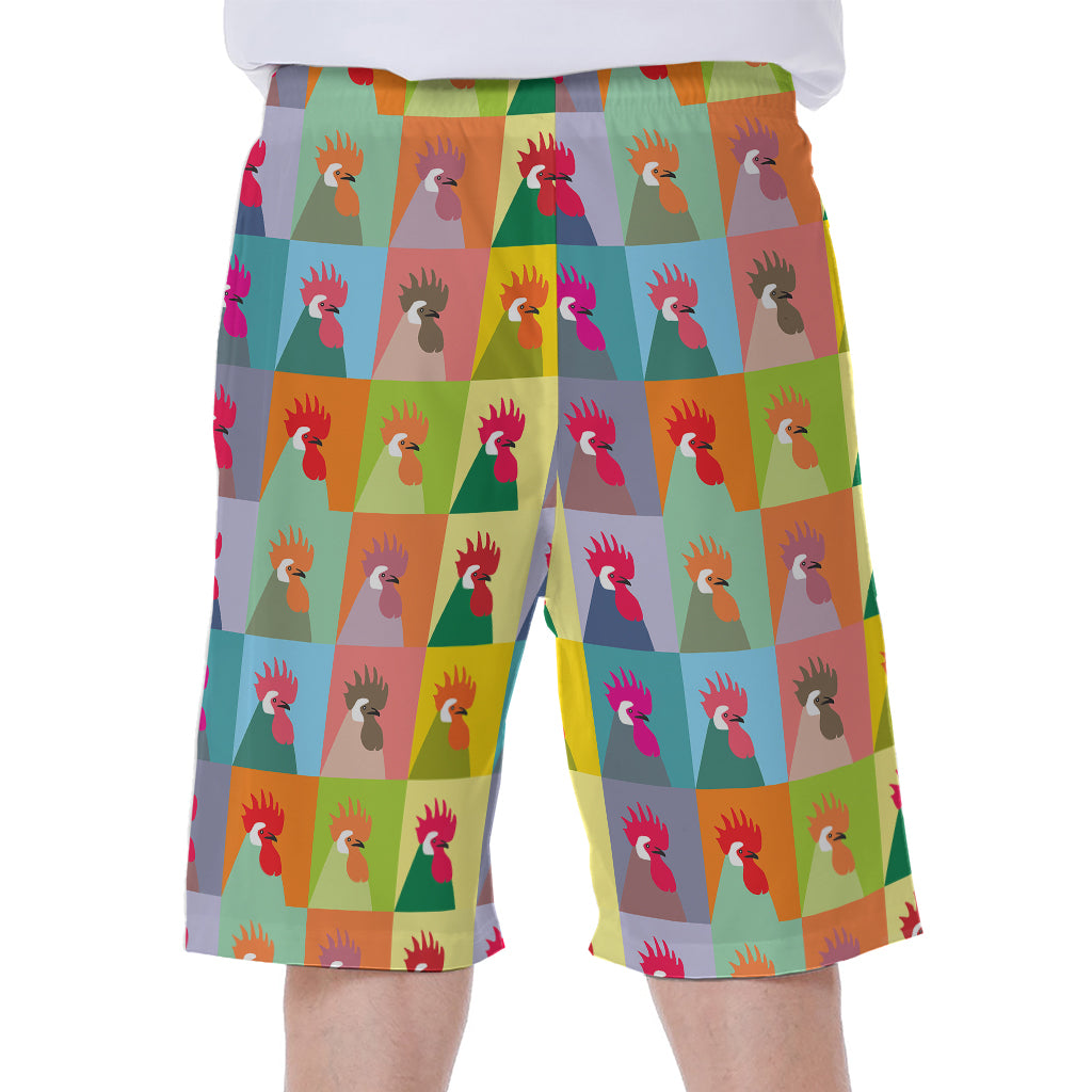 Colorful Rooster Pattern Print Men's Beach Shorts