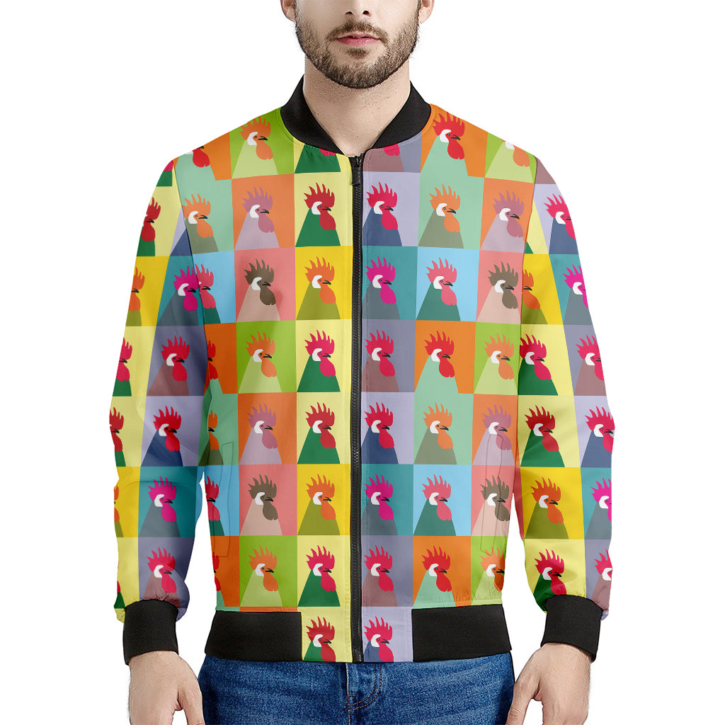 Colorful Rooster Pattern Print Men's Bomber Jacket