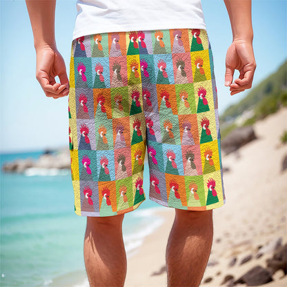 Colorful Rooster Pattern Print Men's Cargo Shorts