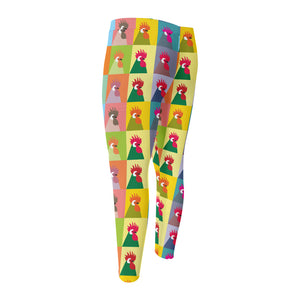 Colorful Rooster Pattern Print Men's Compression Pants