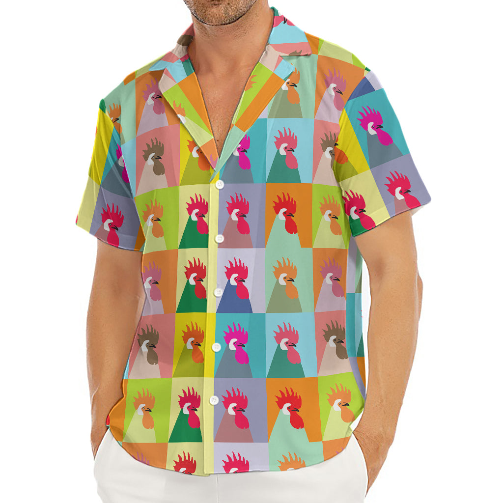 Colorful Rooster Pattern Print Men's Deep V-Neck Shirt