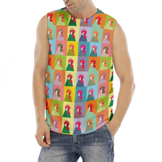 Colorful Rooster Pattern Print Men's Fitness Tank Top