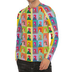 Colorful Rooster Pattern Print Men's Long Sleeve Rash Guard
