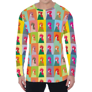 Colorful Rooster Pattern Print Men's Long Sleeve T-Shirt