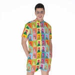 Colorful Rooster Pattern Print Men's Rompers