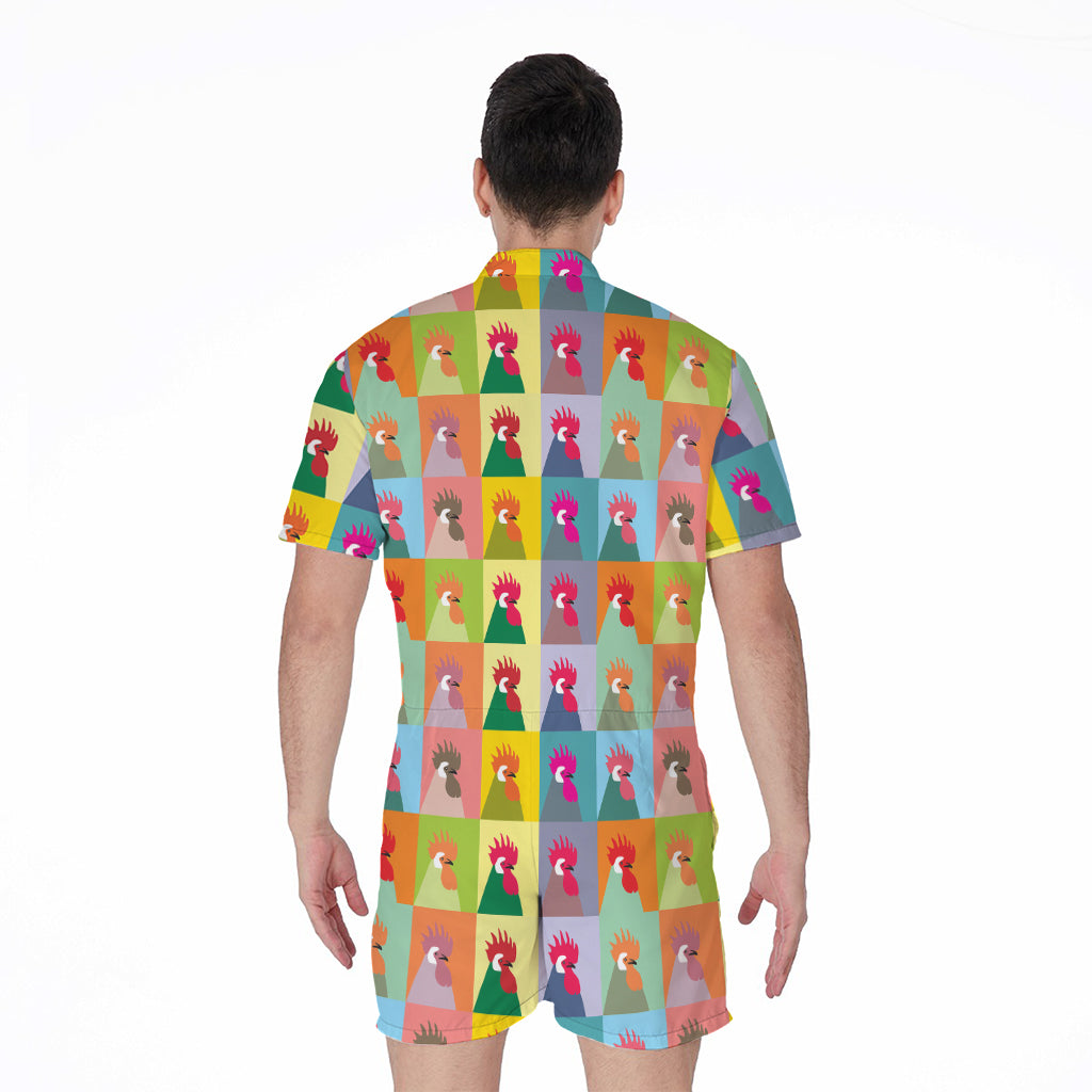 Colorful Rooster Pattern Print Men's Rompers