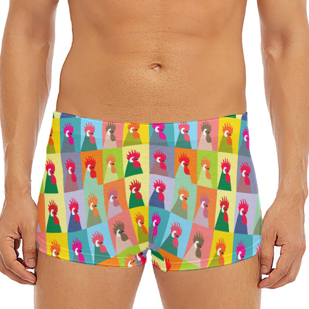 Colorful Rooster Pattern Print Men's Short Boxer Briefs