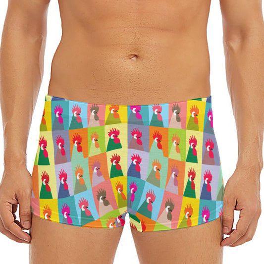 Colorful Rooster Pattern Print Men's Short Boxer Briefs