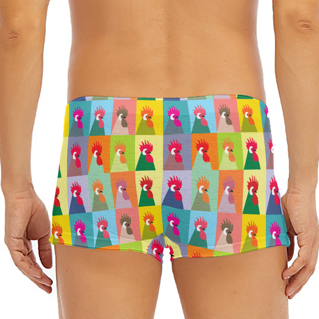 Colorful Rooster Pattern Print Men's Short Boxer Briefs