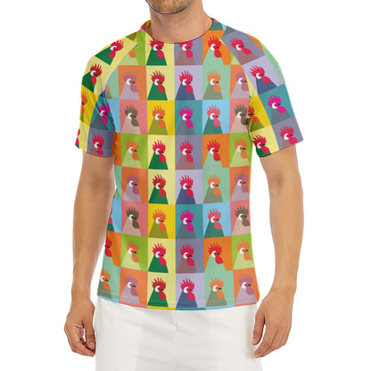 Colorful Rooster Pattern Print Men's Short Sleeve Rash Guard