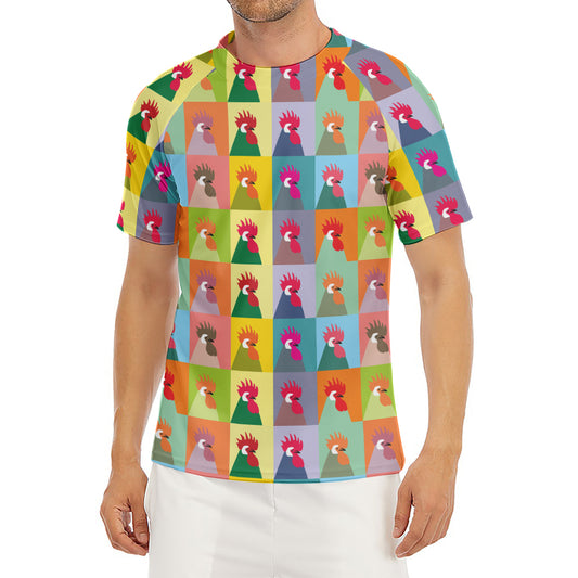 Colorful Rooster Pattern Print Men's Short Sleeve Rash Guard
