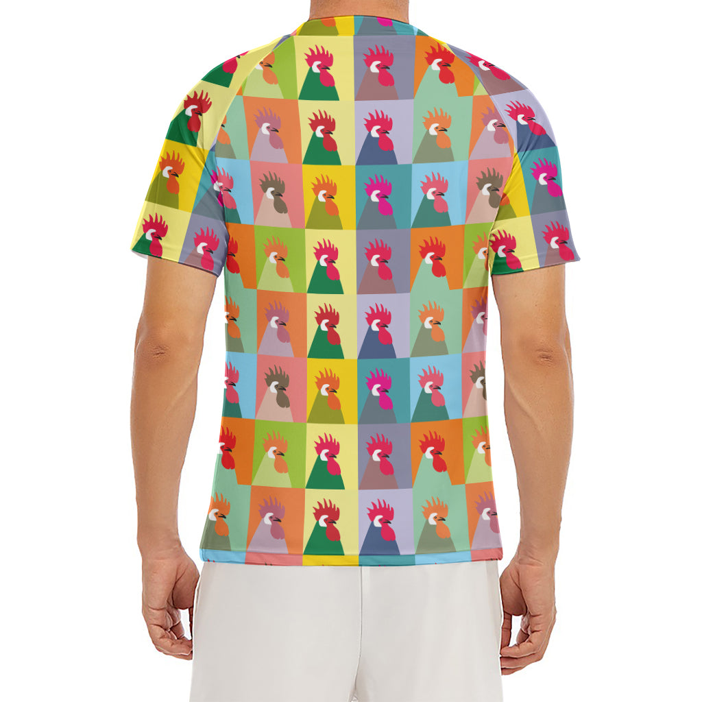 Colorful Rooster Pattern Print Men's Short Sleeve Rash Guard