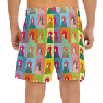 Colorful Rooster Pattern Print Men's Split Running Shorts