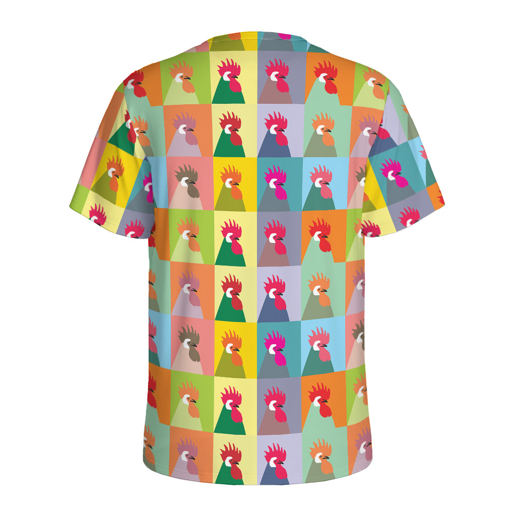 Colorful Rooster Pattern Print Men's Sports T-Shirt
